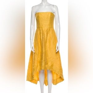 ML Monique Lhuillier Linen Evening Gown Yellow  Strapless Sz M|6
